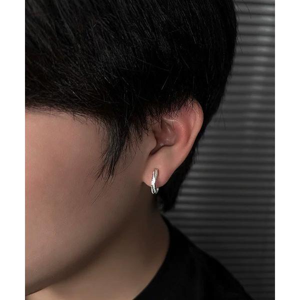 イヤリング 「WARAIJOGO」EK513/シルバーツイストビジューリングイヤリング/メンズ/片耳...