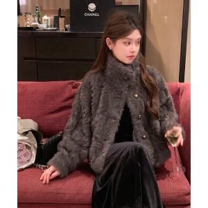 コート アウター もこもこ フェイクファー スタンドカラー レディース