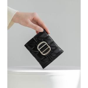 財布 ビジューパーツキルティング三つ折りウォレット レディース