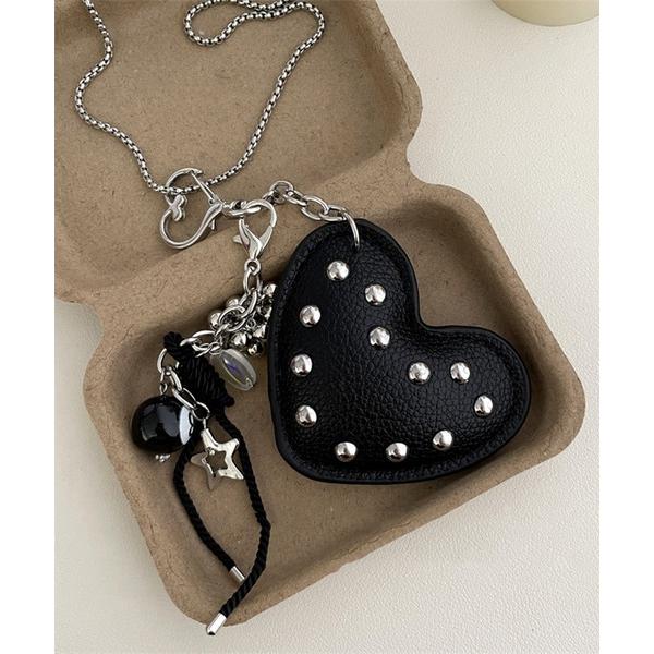 チャーム 2WAY レザーライク スタッズ ハート マルチチャーム ネックレス＆バッグチャーム レデ...