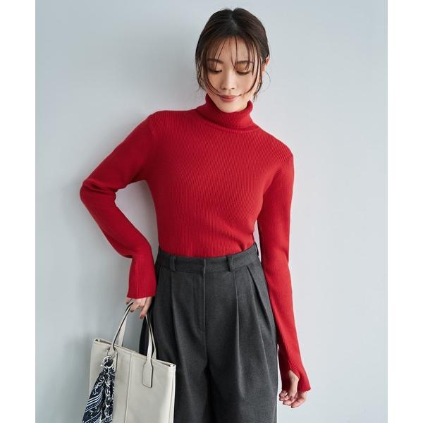 ニット セーター 柔らかなカシミヤ混リブ編みタートルニット レディース