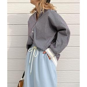 ブラウス シャツ マルチストライプリブドッキングシャツ レディース