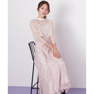 パーティードレス ワンピース 半袖 レイヤードレースキャミワンピース