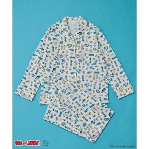 パジャマ ルームウェア トムとジェリー × une nana cool「綿100%」長袖開襟パジャマ レディース