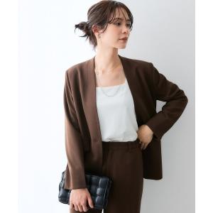 セットアップ 「レディーススーツ」カットソー素材パンツスーツ（Vノーカラージャケット＋テーパード/ワイドパンツ） レディース