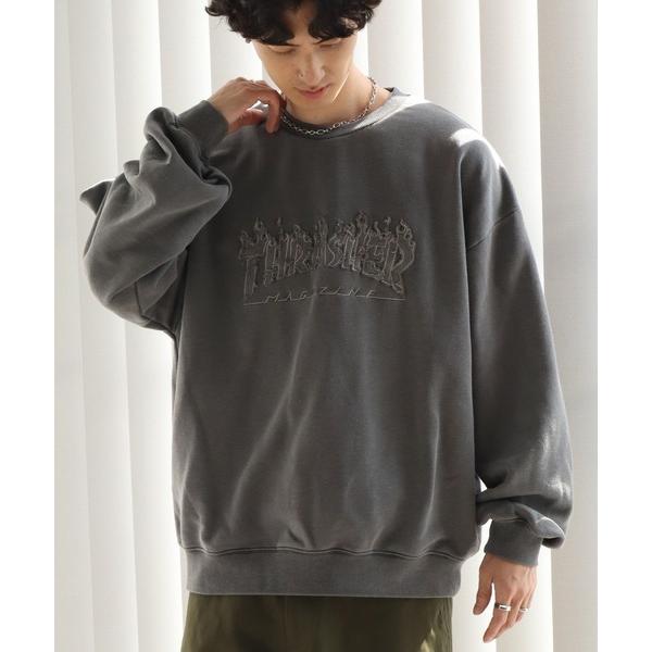 トレーナー スウェット 「THRASHER/スラッシャー」裏毛 ピグメント加工 ダメージデニムアップ...