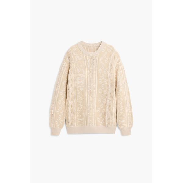 セーター ニット ロングスリーブ透かし編み ケーブルニット メンズ