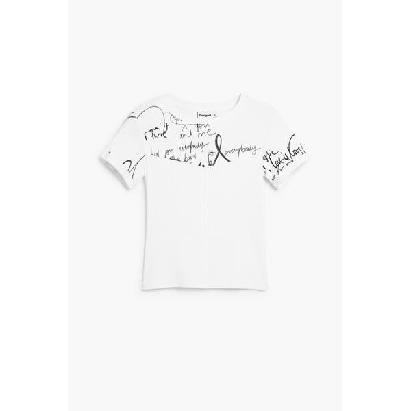 tシャツ レタリングプリントリブTシャツ 白 レディース