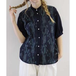 「haupia」 半袖ブラウス MEDIUM ネイビー レディース
