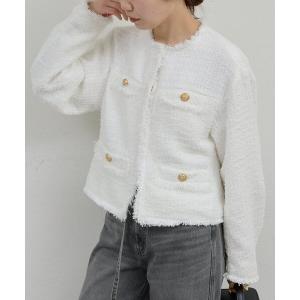 ベスト ジレ 「手洗い可」ツイードショートジャケット レディース