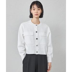 ジャケット ノーカラージャケット 「着回し抜群/手洗い可能」フォルムニットジャケット レディース