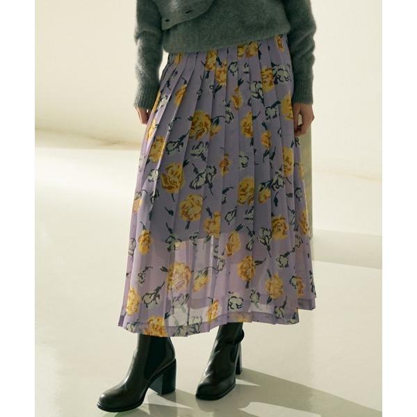 スカート 「セットアップ対応」フラワープリントプリーツスカート