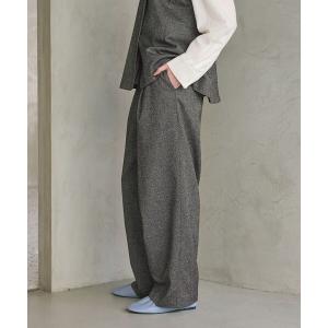 スラックス パンツ ツイードライク タックワイドパンツ レディース