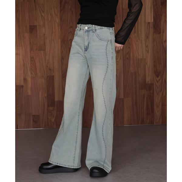 ジーンズ デニム デニムパンツ ウェーブラインフレアデニムパンツ レディース
