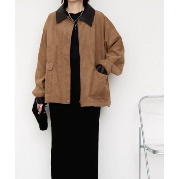 コート アウター 襟配色フェイクスエードジャケット レディース