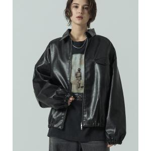 ブルゾン アウター 「SLICK/スリック」Synthetic Leather Zip Short Jacket/シンセティックレザーショートブルゾン