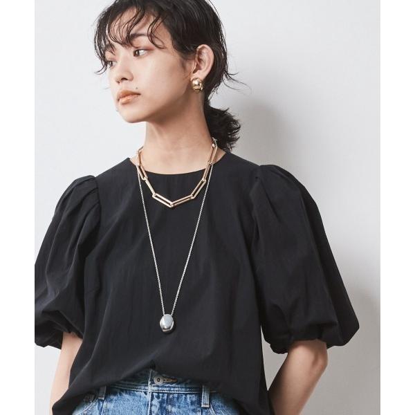 「CHIC STYLE」 半袖ブラウス LL ブラック レディース