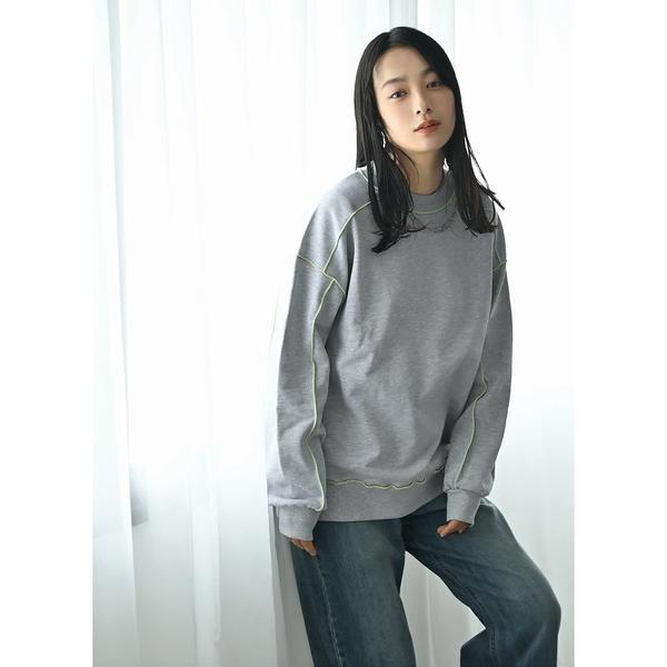 トレーナー スウェット 「BLK001」配色メローチュニックプルオーバー レディース