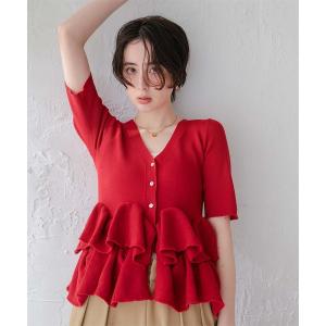 カーディガン ハーフスリーブフリルヘムニットカーディガン レディース