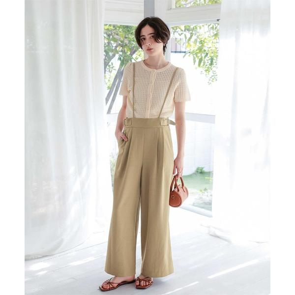 ワイドパンツ パンツ サスペンダータックワイドパンツ レディース
