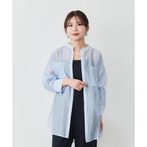 ブラウス シャツ 「ZOZO限定」シアーストライプバンドカラーシャツ レディース