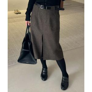 スカート Aラインスリットメルトンスカート