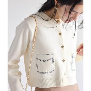 カーディガン ステッチワークニットジャケット レディース