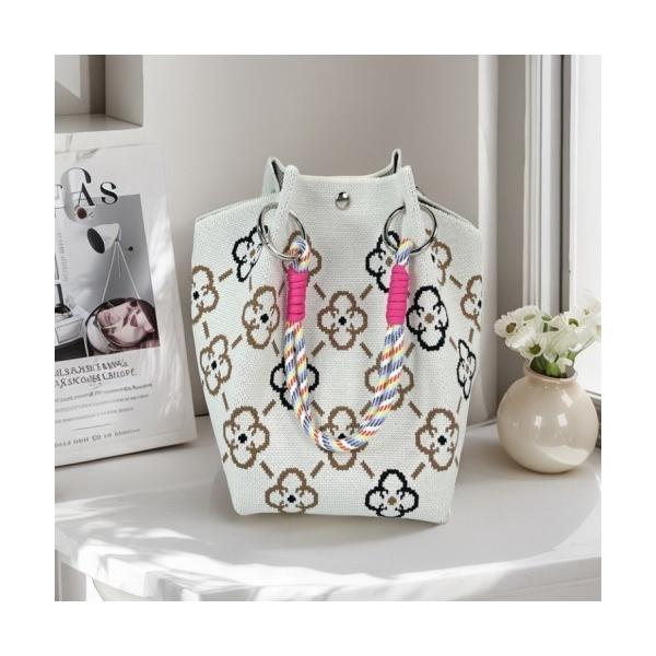 トートバッグ フラワー編み柄ニットトートバッグ/ニット ハンドバッグ レディース