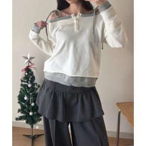 ニット セーター ヘンリーネック配色ニット レディース