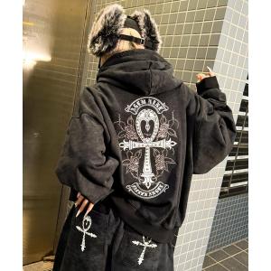 パーカー A'GEM/9 × .kom 「A'GEM/9/エージェムナイン」 加工裏毛クロスパッチパーカー レディース メンズ