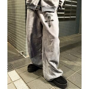 スウェットパンツ ジャージ A'GEM/9 × .kom 「A'GEM/9/エージェムナイン」 加工裏毛クロスパッチバレルスウェットパンツ