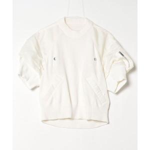 sacai ドッキングワンピース S ニット×スウェット ホワイト×クリーム sacai（サカイ） Cotton Jersey × Satin ドッキングワンピース 1