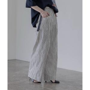 パンツ ロゴテープ ベルトタックワイドパンツ レディース