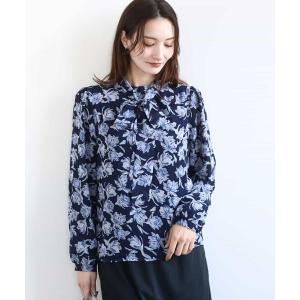 ブラウス シャツ ボウタイ付き花柄シフォンブラウス/洗える レディース