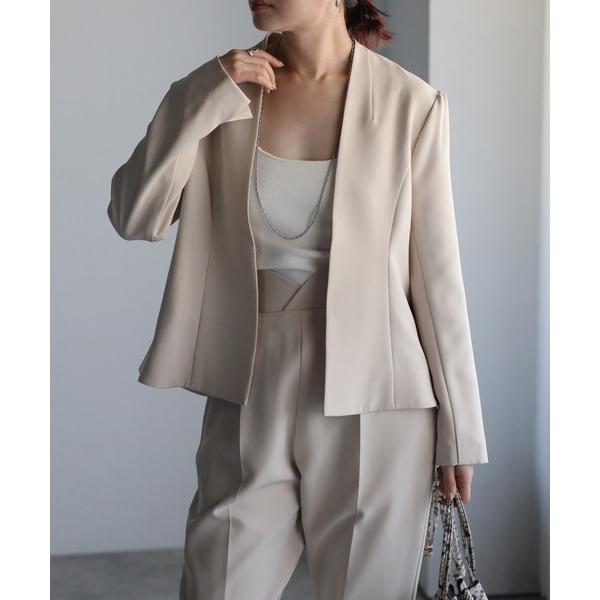 「Bonjour Sagan」 ノーカラージャケット FREE ライトベージュ レディース