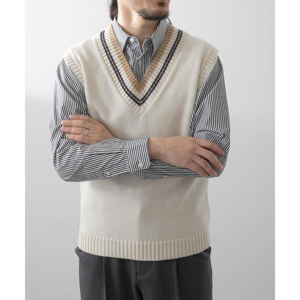 「ITEMS URBANRESEARCH」 ノースリーブニット LARGE オフホワイト メンズ