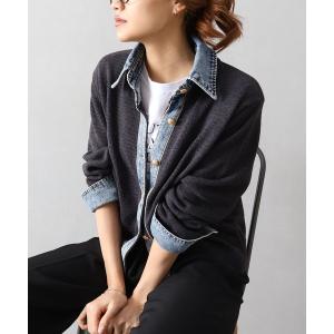 カーディガン デニム切替レイヤード風カーディガン／韓国ファッション／春コーデ対応 レディース