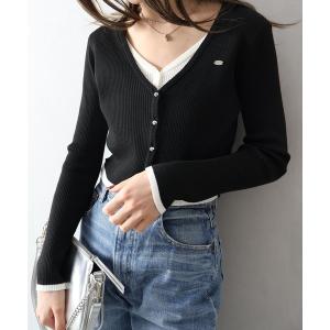 カーディガン 配色プレートカーディガン レディース