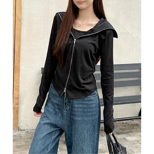 tシャツ セーラーカラージップアップカットソー レディース