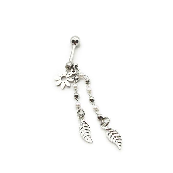 ピアス KISHOKACHI 希少価値 フラワー＆リーフドロップデザインステンレスボディーピアス 1...