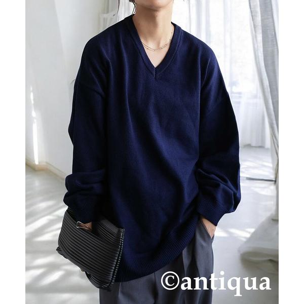 「antiqua」 長袖ニット R ネイビー レディース