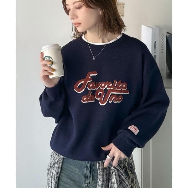 「Java」 長袖ニット X-LARGE ネイビー レディース