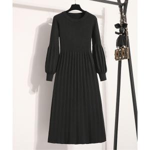ワンピース プリーツスカートリブニットワンピース