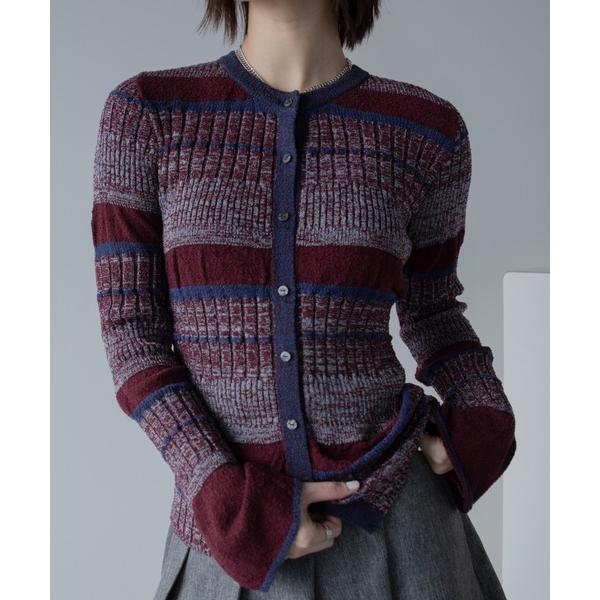カーディガン MIXボーダー配色カーディガン レディース