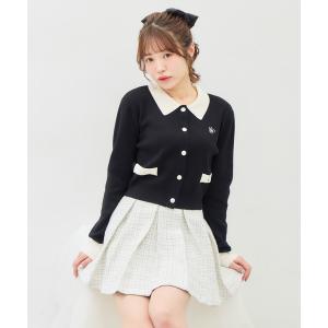 カーディガン 襟付配色金ボタンニットカーディガン...の商品画像