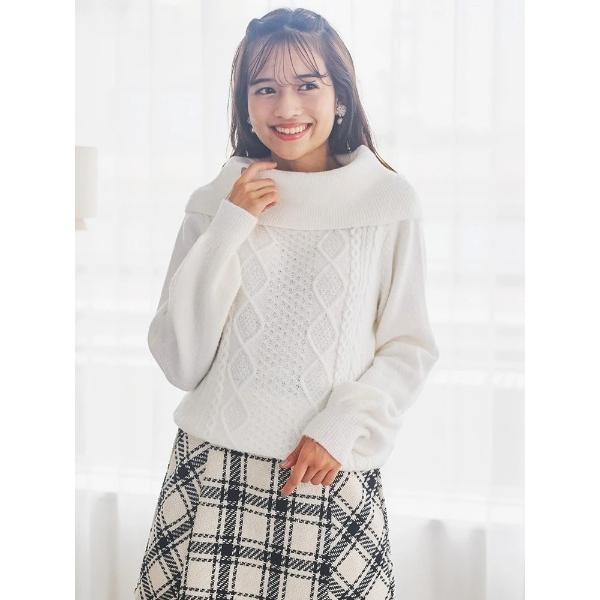 ニット セーター ケーブルオフタートルプルオーバー レディース