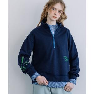 トレーナー スウェット HORSE刺繍zipあき裏毛プルオーバー レディース
