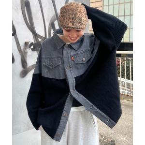 デニムジャケット gジャン ニットドッキングルーズデニムジャケット レディース