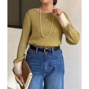 ニット セーター 袖先オーガンジーリブニット レディース