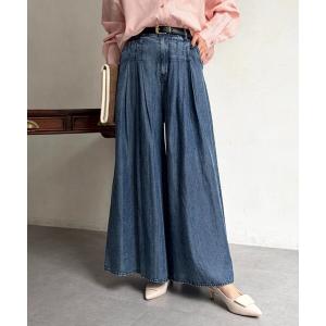 パンツ パウダー加工ワイドデニム レディース